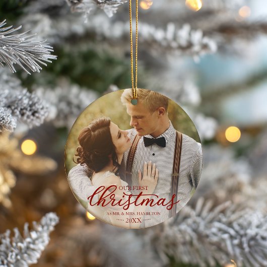 Unsere ersten Weihnachten als Mr. und Mrs. Red Scr Keramik Ornament