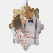 Unsere ersten Weihnachten als Mr. und Mrs. Rose Go Ornament Karte (Linke Ecke)