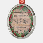 Unsere ersten Weihnachten als Mr. und Mrs. rustic Ornament Aus Metall (Links)