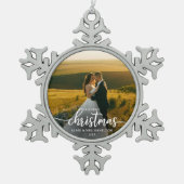 Unsere ersten Weihnachten als Mr. und Mrs. Simple Schneeflocken Zinn-Ornament (Vorderseite)