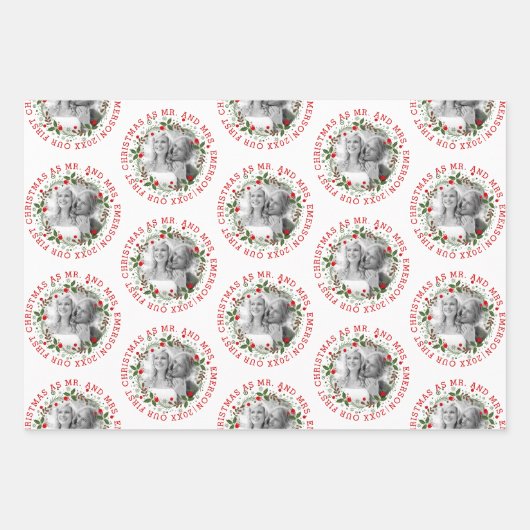 Unsere ersten Weihnachten als Mr. und Mrs. Three F Geschenkpapier Set (Vorderseite 2)