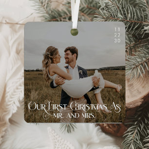 Unsere ersten Weihnachten als Mr. und Mrs. Typogra Ornament Aus Metall