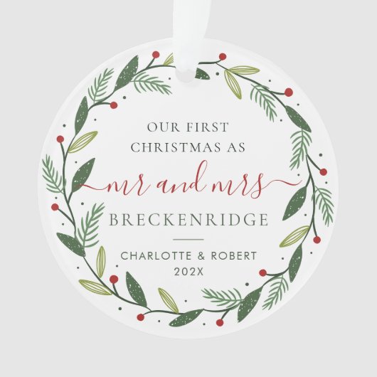 Unsere ersten Weihnachten als Mr. und Mrs. Wedding Ornament (Vorderseite)