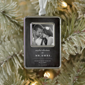 Unsere ersten Weihnachten als Mr. und Mrs. Wedding Rahmen-Ornament Silber