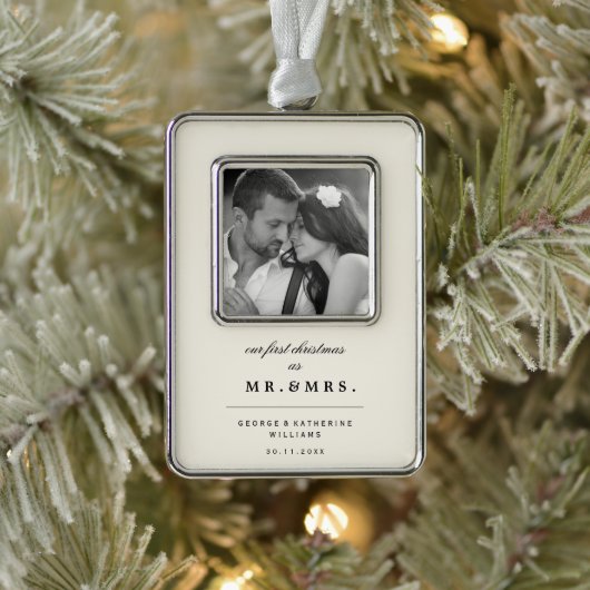 Unsere ersten Weihnachten als Mr. und Mrs. Wedding Rahmen-Ornament Silber (Baum)