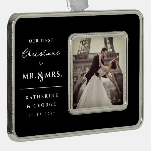 Unsere ersten Weihnachten als Mr. und Mrs. Wedding Rahmen-Ornament Silber (Rechts)