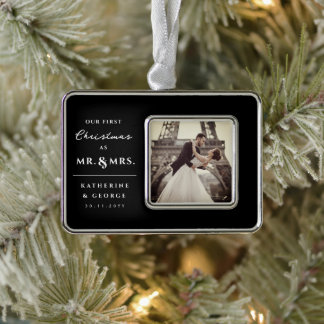 Unsere ersten Weihnachten als Mr. und Mrs. Wedding Rahmen-Ornament Silber