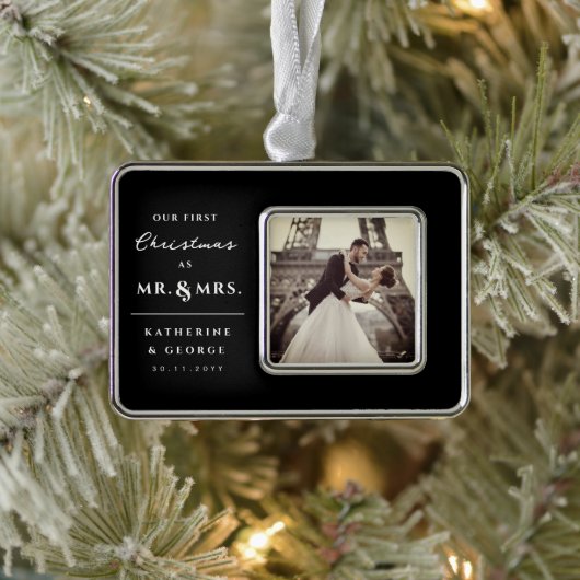 Unsere ersten Weihnachten als Mr. und Mrs. Wedding Rahmen-Ornament Silber (Baum)