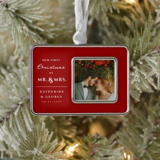 Unsere ersten Weihnachten als Mr. und Mrs. Wedding Rahmen-Ornament Silber