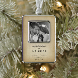Unsere ersten Weihnachten als Mr. und Mrs. Wedding Rahmen-Ornament Silber