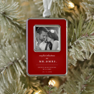 Unsere ersten Weihnachten als Mr. und Mrs. Wedding Rahmen-Ornament Silber