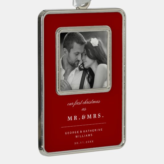Unsere ersten Weihnachten als Mr. und Mrs. Wedding Rahmen-Ornament Silber (Rechts)