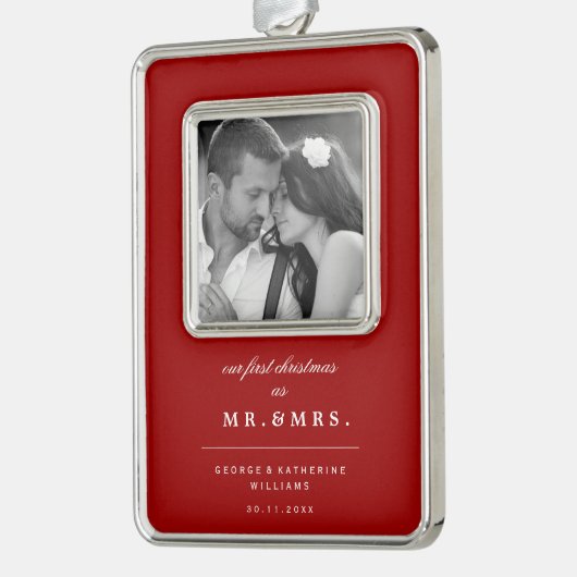 Unsere ersten Weihnachten als Mr. und Mrs. Wedding Rahmen-Ornament Silber (Links)