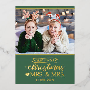 Unsere ersten Weihnachten als Mrs & Mrs frisch ver Folien Feiertagspostkarte