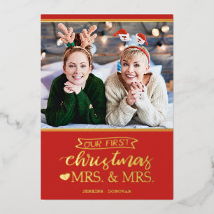 Unsere ersten Weihnachten als mrs & mrs lgbt Folien Feiertagskarte