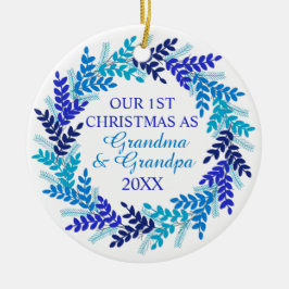 Unsere ersten Weihnachten als Oma und Opa Blau Keramik Ornament
