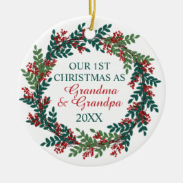 Unsere ersten Weihnachten als Oma und Opa Kranz Keramik Ornament