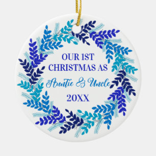Unsere ersten Weihnachten als Tante und Onkel Blau Keramik Ornament