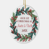 Unsere ersten Weihnachten als Tante und Onkel Kran Keramik Ornament (Rechts)