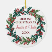 Unsere ersten Weihnachten als Tante und Onkel Kran Keramik Ornament (Hinten)