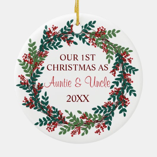 Unsere ersten Weihnachten als Tante und Onkel Kran Keramik Ornament (Hinten)