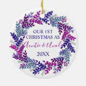 Unsere ersten Weihnachten als Tante und Onkel Lila Keramik Ornament (Hinten)