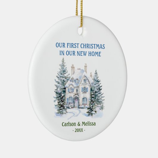 Unsere ersten Weihnachten auf unserer neuen Zuhaus Keramik Ornament (Rechts)