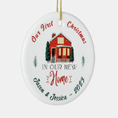 Unsere ersten Weihnachten auf unserer neuen Zuhaus Keramik Ornament (Rechts)