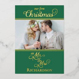 Unsere ersten Weihnachten frisch grün und Gold Folien Feiertagskarte