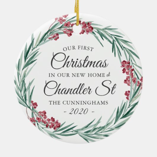 Unsere ersten Weihnachten in unserem neuen Zuhause Keramik Ornament (Hinten)