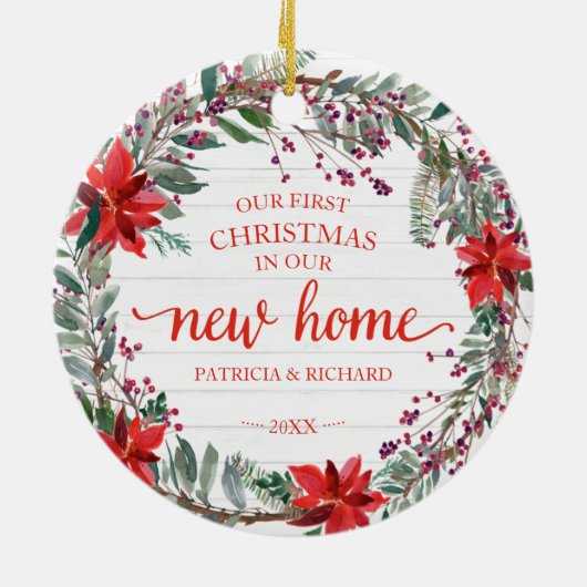 Unsere ersten Weihnachten in unserem neuen Zuhause Keramik Ornament (Hinten)