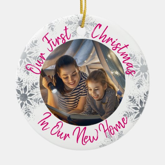 Unsere ersten Weihnachten in unserem neuen Zuhause Keramik Ornament (Vorne)