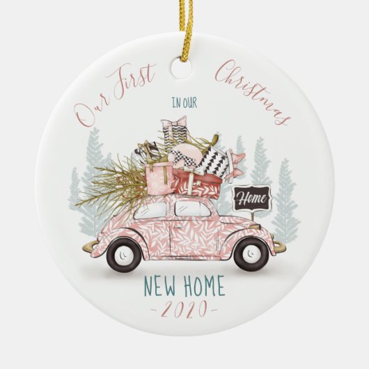 Unsere ersten Weihnachten in unserem neuen Zuhause Keramik Ornament (Vorne)