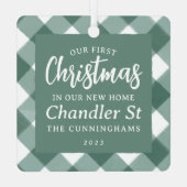 Unsere ersten Weihnachten in unserem neuen Zuhause Ornament Aus Metall (Rückseite)