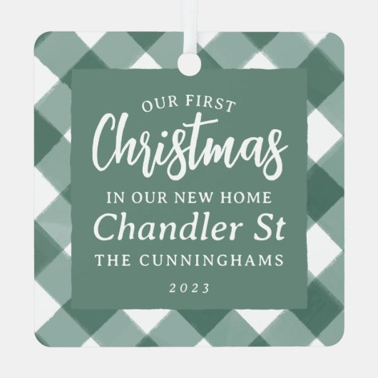 Unsere ersten Weihnachten in unserem neuen Zuhause Ornament Aus Metall (Rückseite)