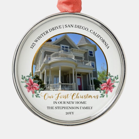 Unsere ersten Weihnachten in unserem neuen Zuhause Ornament Aus Metall (Vorne)