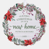 Unsere ersten Weihnachten in unserem neuen Zuhause Ornament Karte (Rückseite)