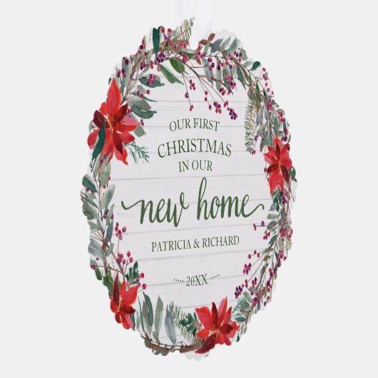 Unsere ersten Weihnachten in unserem neuen Zuhause Ornament Karte (Rechts)