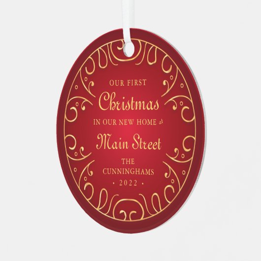 Unsere ersten Weihnachten in unseren neuen Zuhause Ornament Aus Metall (Vorderseite links)