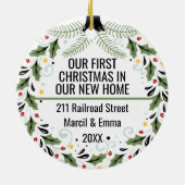 Unsere ersten Weihnachten in unserer neuen Zuhause Keramik Ornament (Hinten)