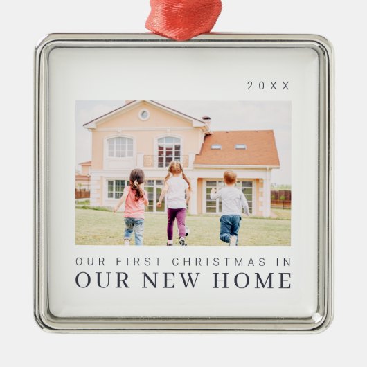 Unsere ersten Weihnachten in unserer neuen Zuhause Ornament Aus Metall (Vorne)