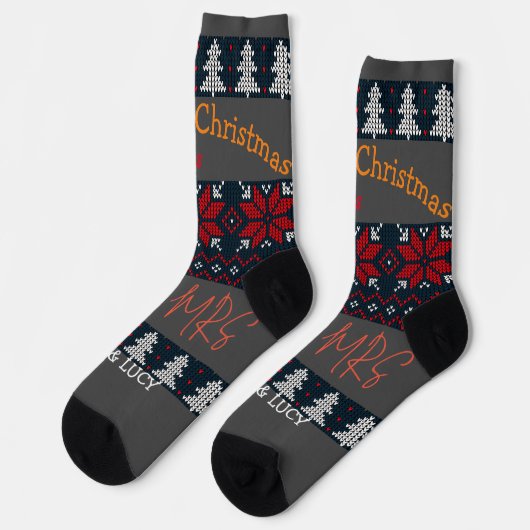 Unsere ersten Weihnachten Mr. and Mrs. / Couple fr Socken (Linkes Detail)