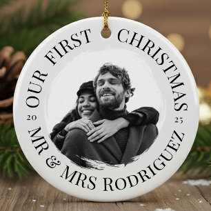Unsere ersten Weihnachten - Mr. & Mrs. Foto Keramik Ornament