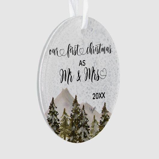 Unsere ersten Weihnachten Mr. & Mrs. Hand Lettered Ornament (Vorderseite)