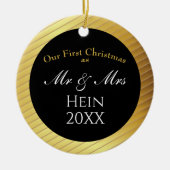 Unsere ersten Weihnachten Mr. und Mrs. Classy Gold Keramik Ornament (Vorne)