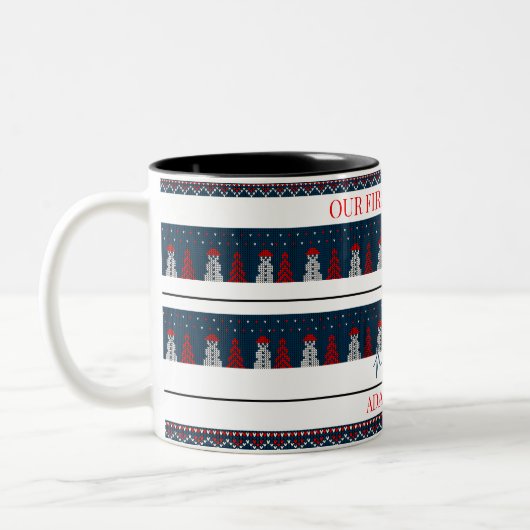 Unsere ersten Weihnachten Mr. und Mrs. | frisch ve Zweifarbige Tasse (Links)