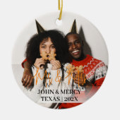 Unsere ersten Weihnachten Mr. und Mrs. frisch verm Keramik Ornament (Vorne)