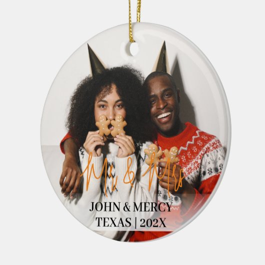 Unsere ersten Weihnachten Mr. und Mrs. frisch verm Keramik Ornament (Links)