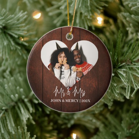 Unsere ersten Weihnachten Mr. und Mrs. frisch verm Keramik Ornament (Baum)
