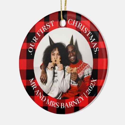 Unsere ersten Weihnachten Mr. und Mrs. frisch verm Keramik Ornament (Links)